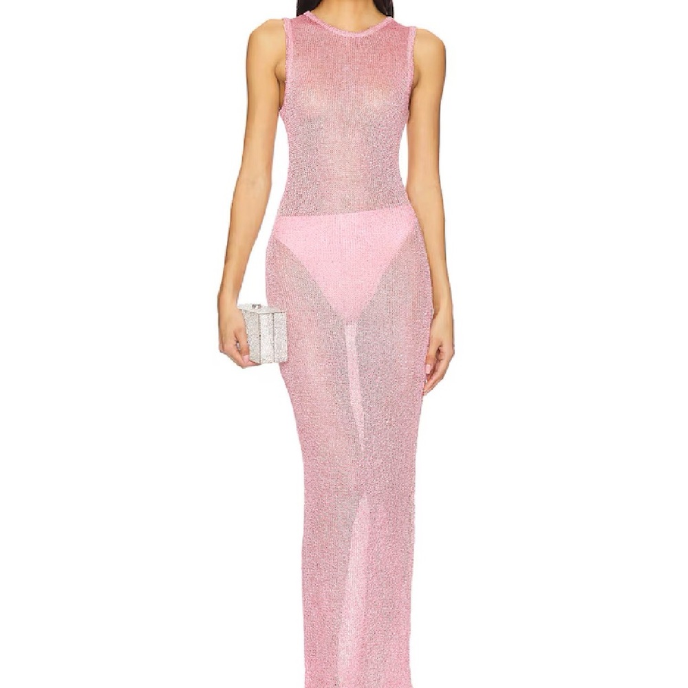 superdown Pink Sheer Glitter Maxi Dress